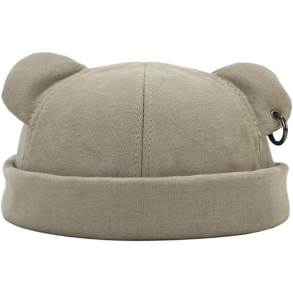 Unisex Green Bear Ear Skull Cap Brimless Cap Adjustable Docker Cap Docker Cap